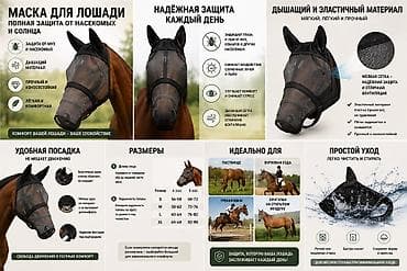 Маска для лошади – полная защита от насекомых и солнца Ключевые — 1