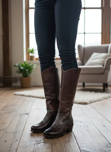 обувь для работы: Высокие женские сапоги в винтажном стиле. - Материал: натуральная — 1