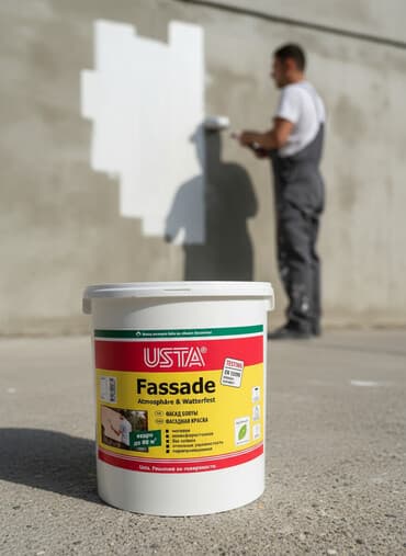 краска матовая: Фасадная краска Usta Fassade 25 кг. предназначена для наружных работ — 1