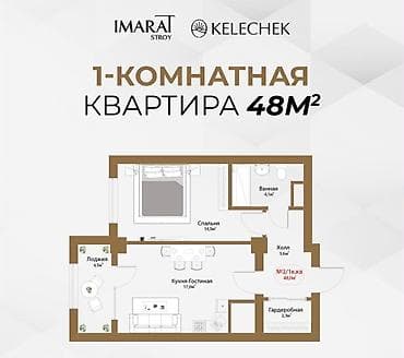 Батирлер: 1 бөлмө, 48 м², Элитка, 14 кабат, ПСО (өз алдынча бүтүрүү) — 2