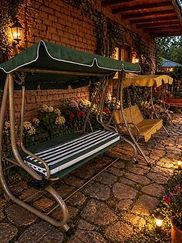 Садовые качели Металл, Со спинкой, С крышей