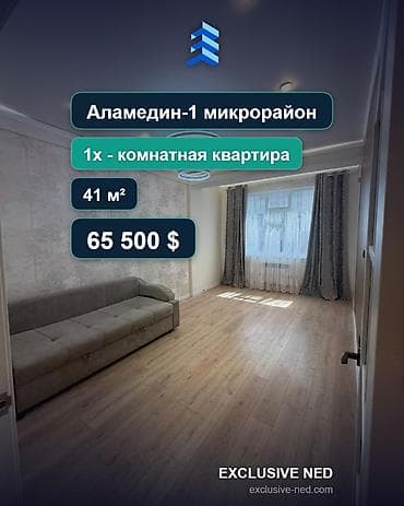 1 комната, 41 м², Аламедин-1 мкр Элитка, 2 этаж, Евроремонт