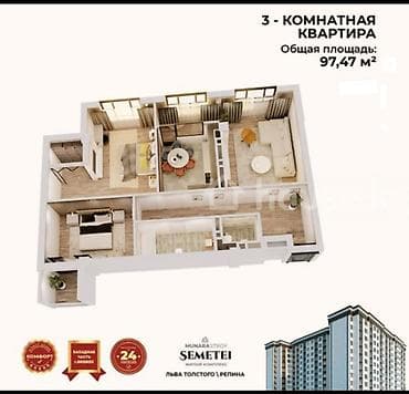 Коммерческая недвижимость: 3 комнаты, 97 м², Элитка, 7 этаж, Готовая ПСО (под самоотделку) — 2