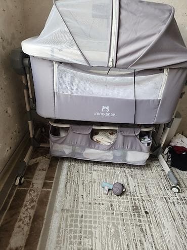 ининг бейби: Детская приставная кроватка, Новый, С колесиками, цвет - Серый — 2