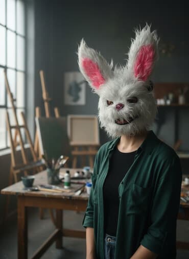 купить газонную траву в бишкеке: Пушистая маска-костюм голова «Злой кролик» - Большая головная маска с — 1