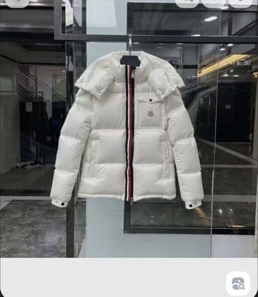 кышкы койноктор: Пуховик Moncler белого цвета с контрастной центральной планкой — 3