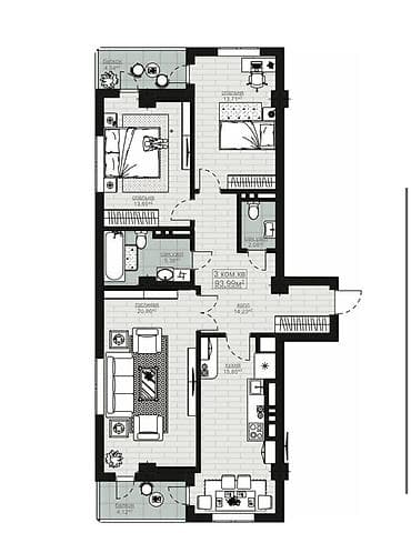 house: 3 комнаты, 94 м², Элитка, 12 этаж, Готовая ПСО (под самоотделку) — 2