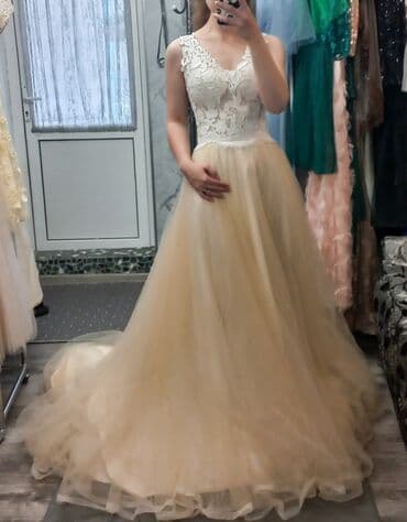 Вечернее платье, А-силуэт, Длинная модель, Фатин, Без рукавов, Шлейф, Стандарт