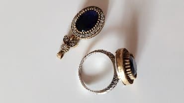 Комплект из серебра и золота камни натуральные размер кольца-18