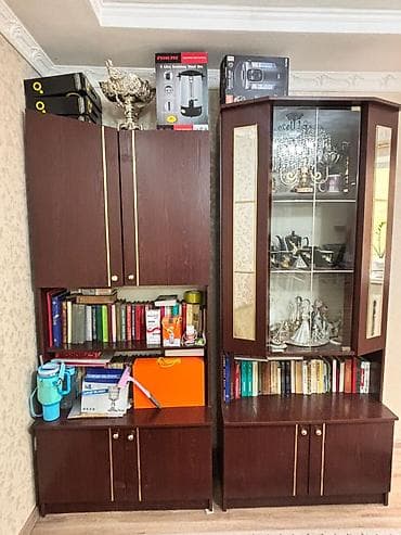 шкафф: Стенка-шкаф, Тип стенки-шкафа: Модульная, Для зала, Б/у, Особенности: Для хранения посуды — 3