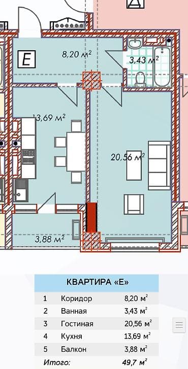 квартира кольбаева: 1 комната, 50 м², Элитка, Готовая ПСО (под самоотделку) — 2