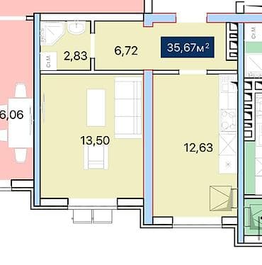 1ком 12мкр кут: 1 комната, 36 м², Элитка, 6 этаж, Готовая ПСО (под самоотделку) — 5