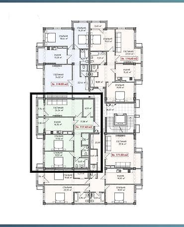 Квартиры: 3 комнаты, 118 м², АУЦА Элитка, 1 этаж, ПСО (под самоотделку) — 10