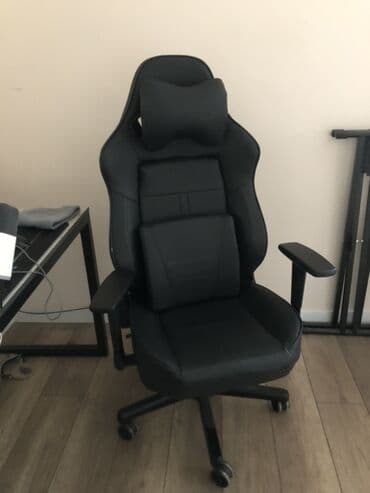 Игровое кресло, С колесиками, цвет - Черный, Экокожа