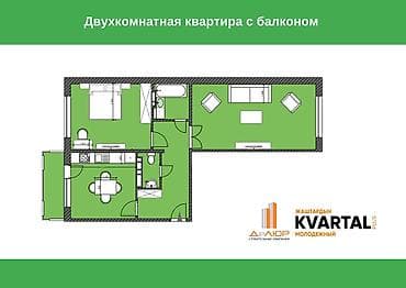 Квартиры: 2 комнаты, 71 м², 2 этаж, Готовая ПСО (под самоотделку) — 1