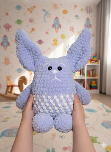 резиновая игрушка: Вязаная мягкая игрушка «Зайчик с большими ушами» - Материал: плюшевая — 1