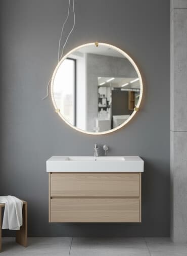 хром зеркало: Круглое светодиодное зеркало с подсветкой по периметру, выполненной в — 1