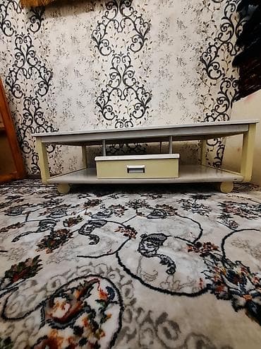 стол полка: Журнальный столик с полками и выдвижным ящиком - Прямоугольная — 3