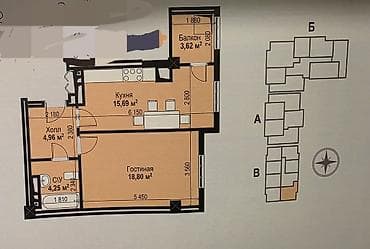 Продажа квартир: 1 комната, 48 м², Элитка, 6 этаж, Готовая ПСО (под самоотделку) — 1