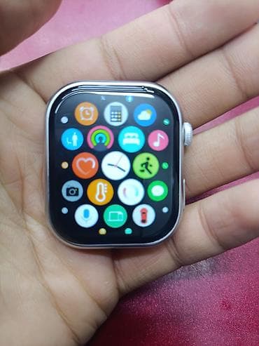 Смарт‑часы в стиле Apple Watch, корпус серебристый (примерно 44 мм), с — 6