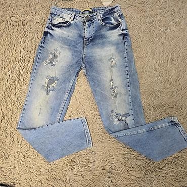 джинсы jeans: Джинсы, Прямые, Средняя талия, Вареные, M, L — 1