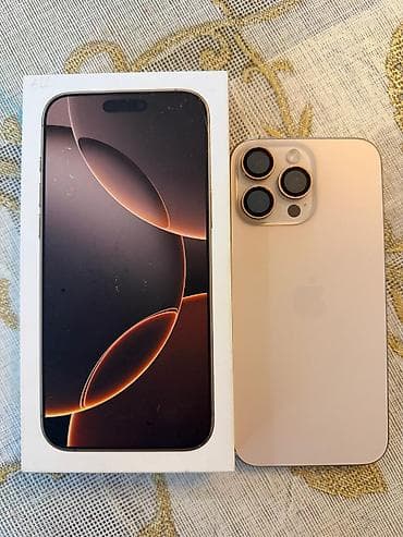 IPhone 16 Pro Max, Б/у, 512 ГБ, Desert Titanium, Наушники, Зарядное устройство, Защитное стекло, В рассрочку, 99 %