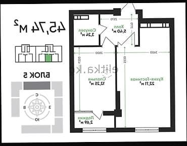 2 комнаты, 46 м², АЮ Гранд Элитка, 9 этаж, Евроремонт — 6
