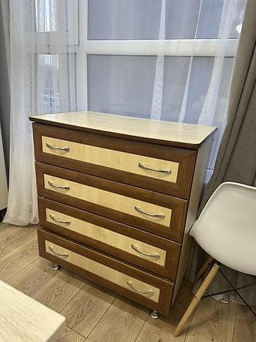 стол с двумя ящиками: Комод для одежды, Без зеркала, ЛДСП, цвет - Коричневый — 1