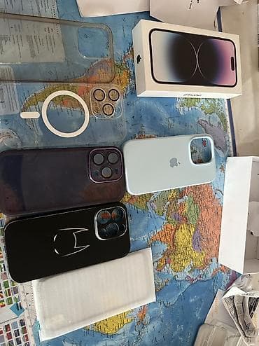 iphone 11: IPhone 14 Pro, Б/у, 256 ГБ, Deep Purple, Защитное стекло, Чехол, Кабель, 84 % — 3