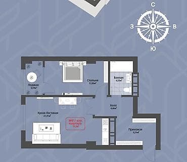 квартира роял: 1 комната, 53 м², Элитка, 8 этаж, Готовая ПСО (под самоотделку) — 4
