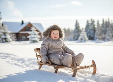 собачий домик: Детский зимний комбинезон-конверт, бежевый - Тёплый пуховый — 2