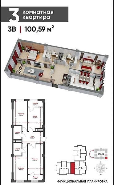 o2 development: 3 комнаты, 101 м², Элитка, 5 этаж — 1