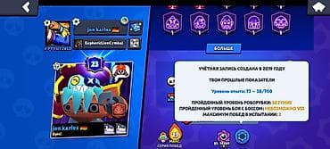 снаряжение: Аккаунт Brawl Stars с прокачанными бойцами и редкими скинами. Состав — 7