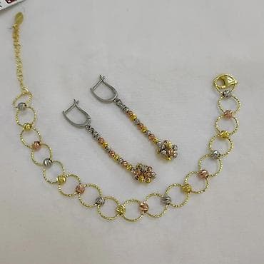 Серьги+ браслет Италия Серебро + жёлтое золото 925 пробы Цена за