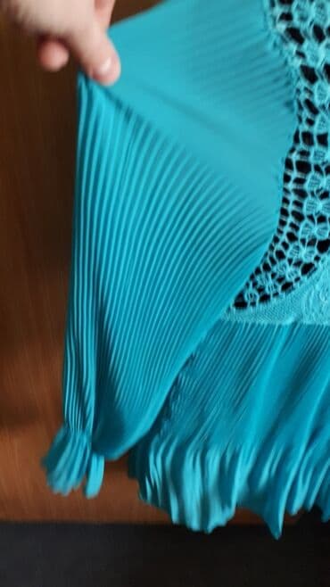 б у брендовые вещи: Блузка плиссерованная,цвет морской волны,ажурнаясвободная,рукав — 3