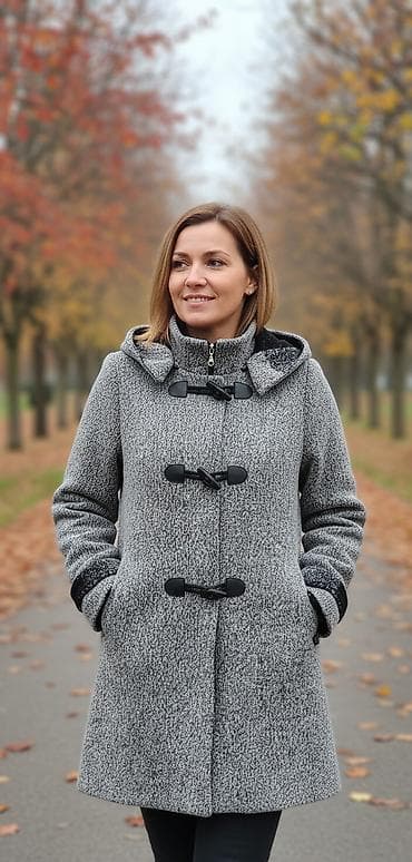 Женское пальто из шерсти с капюшоном - Материал: High Quality Wool