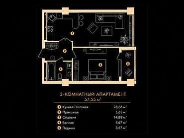 столовой в аренду: 2 комнаты, 57 м², Элитка, 19 этаж, Готовая ПСО (под самоотделку) — 4