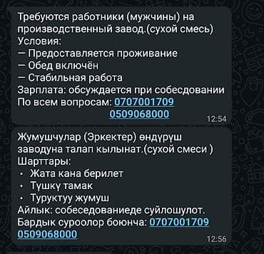 Вакансия: рабочие (мужчины) на производственный завод сухих смесей at lalafo.kg Вакансия: рабочие (мужчины) на производственный завод сухих смесей