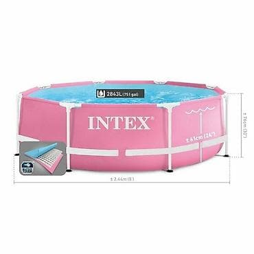 эмо: 244/76см. Каркасный бассейн Pink Metal Frame, Intex 28290. Размер — 2