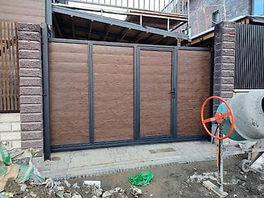 argus security systems: Металлические откатные ворота с калиткой, отделка под дерево - — 1