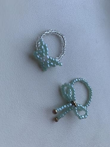 железо бу: Набор из 2 колец из бисера пастельно‑мятного цвета. - Модель 1 — 3