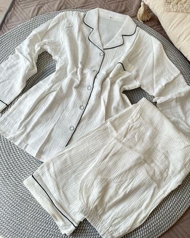 джинсова сорочка: Пижама, Муслин, Китай, На пуговицах, 2XL, M, L — 7