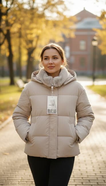 купить женский пуховик большого размера: Пуховик, Короткая модель, Стеганый, M — 1