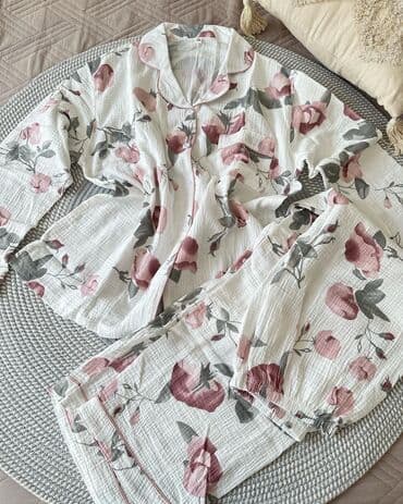 джинсова сорочка: Пижама, Муслин, Китай, На пуговицах, 2XL, M, L — 3