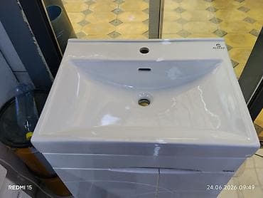 тумбо: Тумба для ванны, С раковиной, цвет - Белый — 2