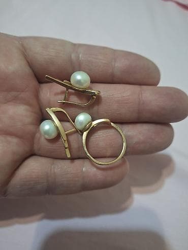 свои браслетики: Комплект украшений с жемчугом: серьги и кольцо - Материал основы — 3