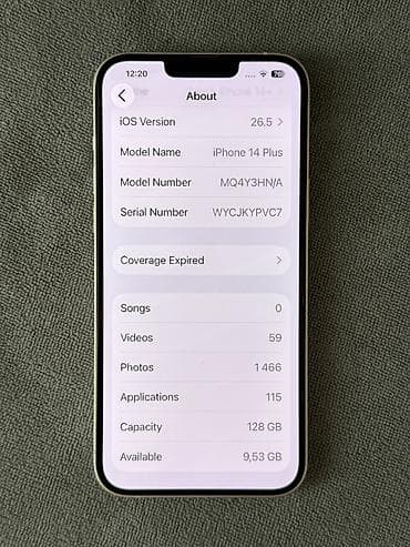 rey ben: IPhone 14 Plus, Б/у, 128 ГБ, Белый, Зарядное устройство, Защитное стекло, Чехол, 83 % — 6