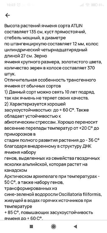 зерновая селка: Продаю семена канадского высокоурожайногошести рядного ячменя сорт — 1