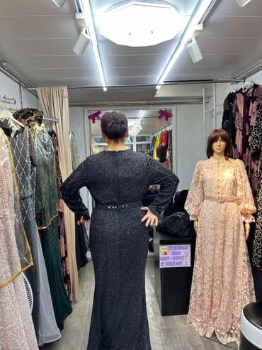 платье с люрексом больших размеров: Вечернее платье, Русалка, Длинная модель, С рукавами, 2XL — 2