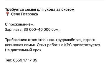 Айыл чарба: Талап кылынат Малчы, Төлөм: Ай сайын — 1